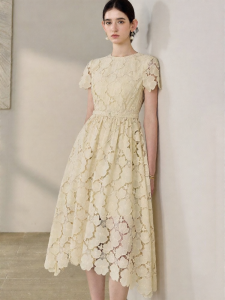 Roey s house | Elegant Waist-cinching Lace Hollow-out Summer Dress