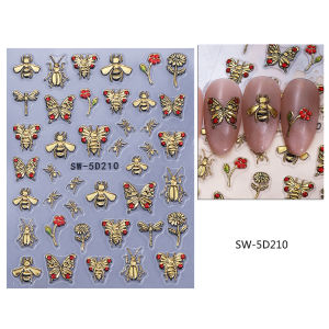 1/2pcs Bronzing Nail Stickers 5D Embossed Bee Butterfly Flower Sliders Self-Adhesive Nail Decals DIY Retro Manicure Decoration