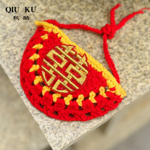 Wedding Knitted Pet Scarf Handmade Happiness Character Cat Dog Bibs Pet Accessories for Wedding Decoration Universal Pet Scarf