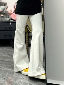 กางเกงยีนส์ขาบานเอวสูงสีขาว ทรงตรง ไซส์ใหญ่ ทรงเข้ารูป กางเกงขายาวทรงหลวมสบาย ๆ สำหรับผู้หญิง