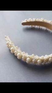 F4 Bando Mutiara Glamour Aksesoris Wedding Prewed Luxury Full Pearl Crystal Bridal Headband MMPJ001