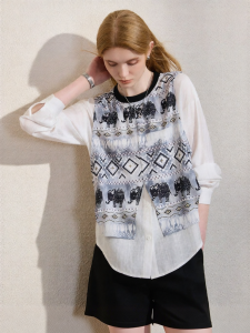 KUHNMARVIN | Two-Piece Illusion Printed Round Collar School Style Shirt