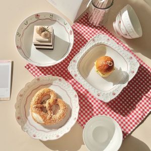 Elegant Floral Border Ceramic Deep Dish