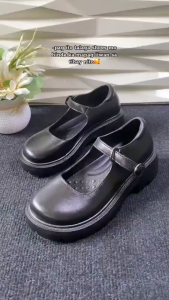 OOTD Women Stylish Black Formal Shoes Waterproof Non Slip Thick Bottom Soft Sole Comfortable Office School Daily Walking Shoes 0145523