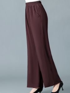 Quần Dài Vải Lanh Cotton Rộng Rãi Cho Phụ Nữ Trung Niên Mùa Xuân Hè Cỡ Nhỏ Quần Dài Ống Rộng Thẳng Cạp Cao