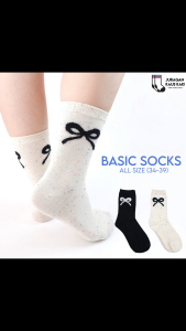 Kaos Kaki Wanita Panjang Hitam Putih Katun Korea