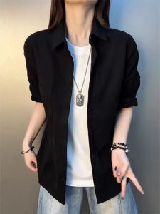 Black Pure Cotton American Style Lapel Shirt Mens Long Sleeve Leisure Shirt