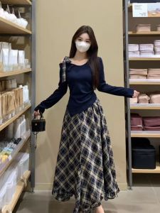 Autumn Fashion Womens Two-Piece Set High Waist A-Line Skirt Long Sleeve Commute Style Warmth Comfortable Fit Casual Wear