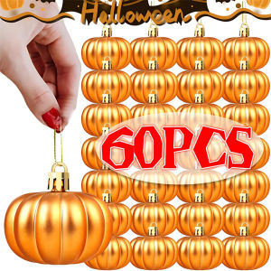 60Pcs Pumpkin Hanging Ornaments Autumn Thanksgiving Pumpkin Ball Hanging Pendants Halloween Tree Party Home Decorations Set