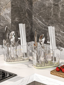 Wall-Mounted High-Aesthetic Value Chopsticks Holder Drainable Kitchen Storage Rack No-Punching Required Chopsticks Storage Cage