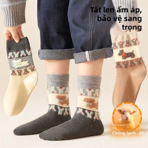 Vớ Trẻ Em Cao Cổ Giữ Ấm Từ Lông Cừu Gừng