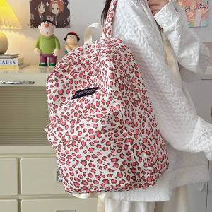 Large Capacity Backpack for Junior High School Girls: Pink Leopard Print & Ins Style