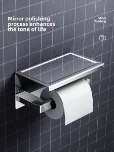 Toilet Tissue Holder Toilet Chart Drum 304 Stainless Steel Toilet Bathroom Roll Paper Holder Toilet Paper Box Punch-Free