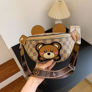 Cute Bear Crossbody Bag Womens Single Shoulder Satchel Versatile Mobile Phone Waist Bag Fashionable Casual PU Leather Bag
