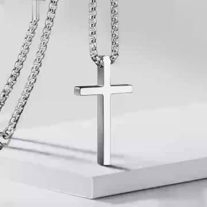 Fashion Cross Necklace for Men Women Silver/Black Color Plain Cross Pendant Collar Titanium Steel Chain Jewelry Wholesale