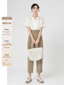 Áo Blouse Vòng Cổ V Màu Sắc Thuần Khiết Mùa Hè Nhẹ Nhàng Elegance Văn Phòng Pháp