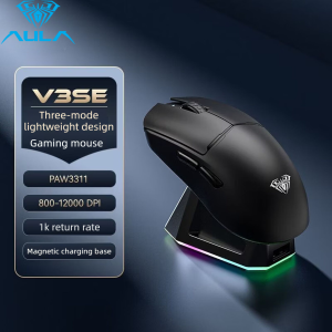 AULA | AULA Tri-mode Wireless Gaming Mouse 59g Ultra Lightweight PAW3395 RGB Macro Programmable Ergonomic Esports Mouse 2.4G Bluetoo