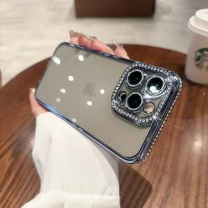 เคสโทรศัพท์ซิลิโคนบางเฉียบพร้อมฝาปิดแบบเต็มจอพร้อมฝาปิดกล้องสำหรับ iPhone 17 pro Max 16 pro 13 ฝาปิดแบบโปร่งใสพร้อมคริสตัลประดับ