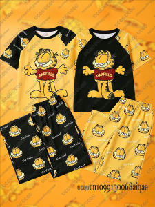 52TOYS | Cartoon Garfield Print T-shirts&Pajamas Pants For Adult/Kids Summer Patchwork Tshirts Sports Long Pants Kids Garfield Homewear