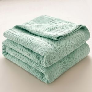 Solid Color 100% Cotton Throw Blanket Soft Breathable Waffle Blanket for Twin Queen King Bed Decorative Plaid Sofa Blankets Air Conditioning Blanket Summer Throws