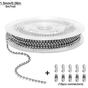2-10m/roll Metal Ball/Bead Chain 1.2/1.5/2/2.4/3/4mm with Adjustable Pull Connector for DIY Keychain Jewelry Making Craft