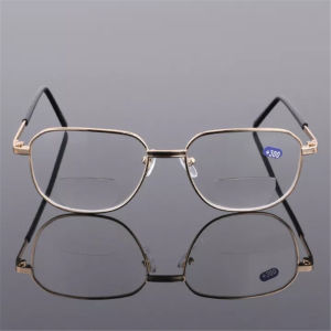 Kính Đọc Sách Hai Tròng 2 Trong 1 Dành Cho Nam +1.0 ~ +4.0 Khung Kim Loại Đa Năng Kính Cổ Điển Tròng Kính Polycarbonate Trong Suốt Chống Phản Chiếu