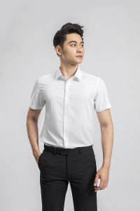 Áo sơ mi trắng ngắn tay Aristino ASSR05 trắng trơn sợi modal dáng slimfit ôm tôn dáng tà lượn