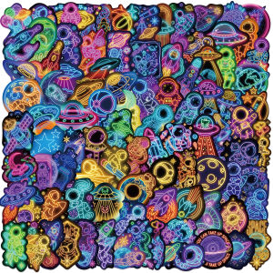 50/100Pcs Neon Space Astronaut Stickers For Scrapbook Suitcase Suitcases Office Decor Supplies Scrapbook Water Bottles