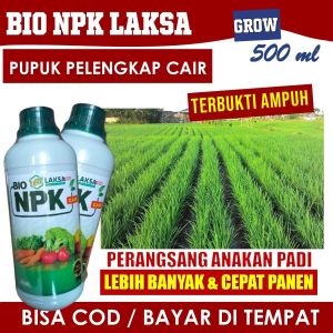 PUPUK TERLARIS NPK LAKSA GROW NPK CAIR Pelebat Anakan Padi Lebih Banyak Obat Organik Perangsang Padi Agar Tambah Banyak Besar dan Tidak Hampa Biji Padi Pupuk Cair Padi Terbaik isi 500 ML