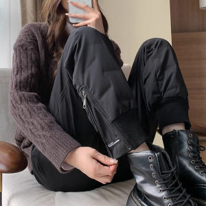 Womens Cotton Pants Outwear Winter 2024 New Arrival Fashion High Waist Velvet Padded Thickened Cold Protection Warm Leisure Thin Looking Jogger Pants