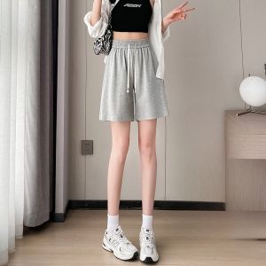 LANGPIN | กางเกงขาสั้นผ้าไหมน้ำแข็งสำหรับผู้หญิง กางเกงขายาวทรงตรงหลวมๆ ใส่สบาย สำหรับฤดูร้อน 2023 กางเกงขายาวลำลองสำหรับใส่กลางแจ้ง