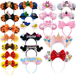 Disney | 2024 New Design Pattern Mickey Mouse Ears Hairband Sequin Bows Girl Adult Kids Halloween Party Cosplay Hair Accessories