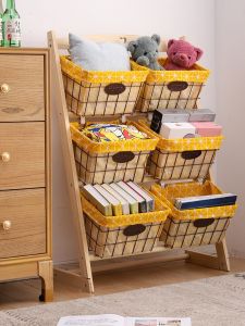 Living Room Multi-Layer Solid Wood Fabric Iron Frame Floor-Mounted Storage Rack Toy Sofa Pillow Miscellaneous Storage Rack