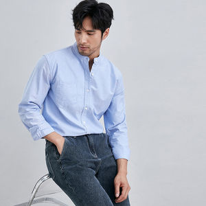 American Henry Collar Workwear Shirt Long Sleeves Men Spring & Fall Business White Stand Collar Shirt Fancy Fashion Cardigan