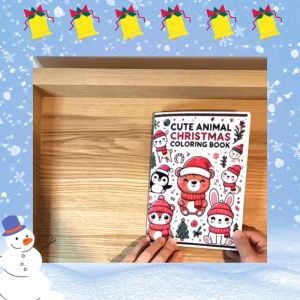สมุดระบายสีคริสต์มาสลายสัตว์น่ารัก สำหรับเด็ก Size A5 | 20 รูป พร้อมคำศัพท์ภาษาอังกฤษ | กระดาษการ์ดขาว 150 แกรม