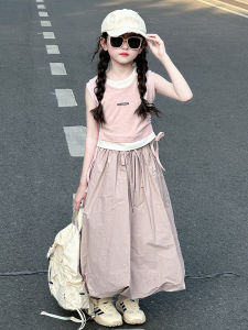 Girls Bouffant Skirt Spring Summer Breathable Cotton Polyester Floral Print Half-length Casual Style Childrens Clothing Set