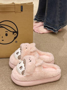 รองเท้าแตะผ้าฝ้ายกันลื่นสำหรับผู้หญิงในฤดูใบไม้ร่วงและฤดูหนาว รองเท้าแตะขนแกะอบอุ่นสำหรับเด็กผู้หญิงในบ้าน รองเท้าแตะกันลื่นสำหรับหอพักนักเรียน