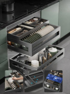 Drawer-style Double Layer Bowl and Spice Storage Rack
