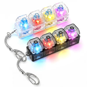 2Pcs Keyboard Clicker with LED Light Keychain 4-Key Transparent Keyboard Toy Anxiety Relieving Clicker Office Decor Gifts