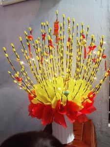 Nụ tầm xuân handmade PAVAVA hoa đẹp giả trang trí ngày tết cành làm sẵn bằng kẽm nhung