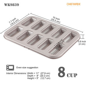 CHEFMADE 10-Cavity Financier Cake Mould Non-stick Rectangular Gold Ferdinand Snow Cake Pan Biscuits Cookies Bakeware WK9839