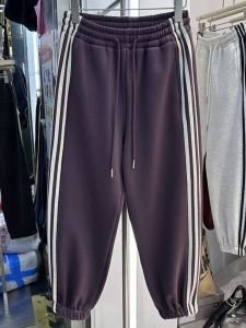 Extra Large 300 Pounds Three Bars Cuffed Long Pants Mens Casual Thickened Fleece Autumn Winter Leisure Match All Long Pants