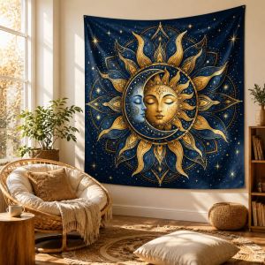 VIKAMA Mysterious Full Sight Eye Sun Moon Tapestry Bohemian Wall Hanging Decor for Bedroom Living Room Galaxy Home Art