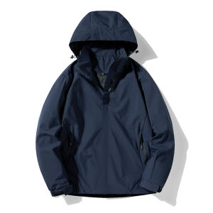 Mens Outdoor Waterproof Windproof Jacket Spring Autumn New Loose Single-Drop Off-Road Couple Climbing Clothes Detachable Cap