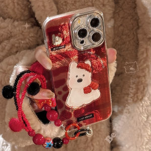 JIFANPAUL | Red New Year Anti-Shock Full-Cover Phone Case with Chain for iPhone 15 16 Pro Max 13 14 12 11