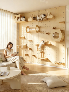 BEIQIVI | Space-saving Cat Climbing Frame with Scratching Post Real Wood