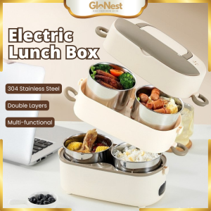 Electric Lunch Box With Heater Double Layers Rice Heating Lunch Box 304 Grade Stainless Steel Lunch Box Food Storage Heated Warmer Container