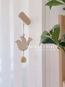 Wooden Fall "Love & Peace" White Pigeon Solid Wood Doorbell Pendant National Style Pure Copper Bell Corner Wall Decoration Gadget