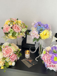Mona Garden Bridal Bouquet Artificial Roses Wedding Decoration Silk Flowers Handheld Bouquet Fake Flowers for Marriage Certificate