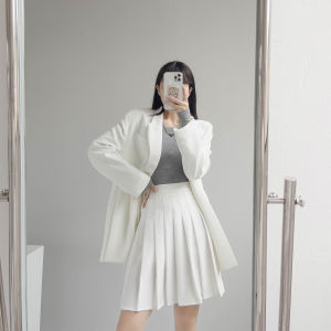 Fall Winter White Extended Length Elastic Pleated Short Skirt Women Tall Black High Waist Slim A-Line Mini Skirt Pants